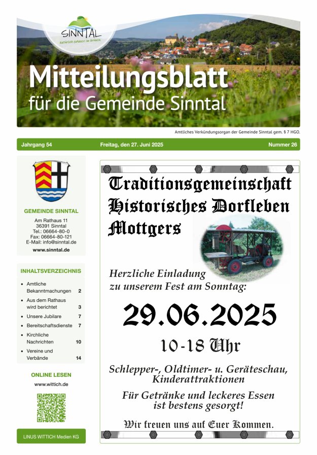 Mitteilungsblatt für die Gemeinde Sinntal Titelblatt 26/2025