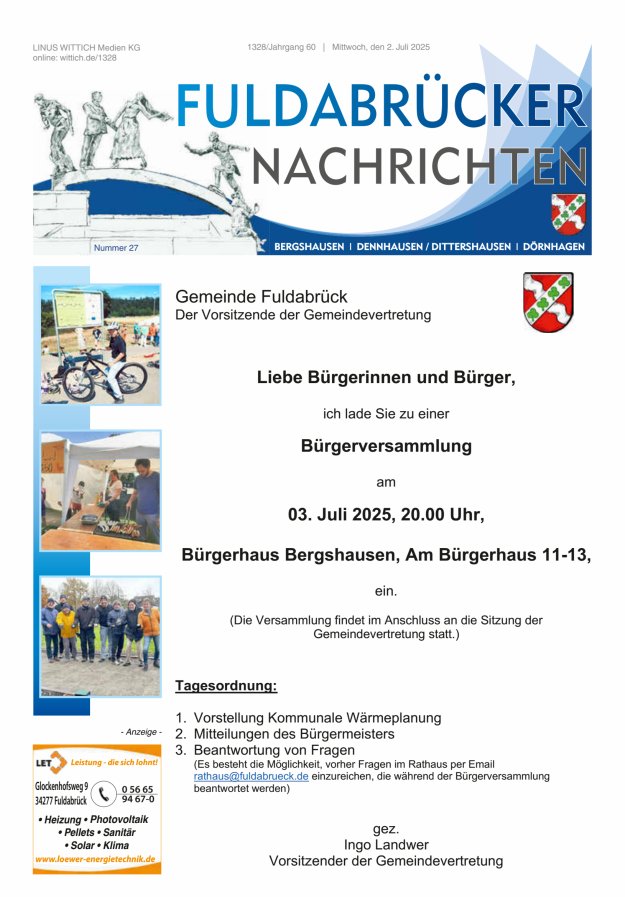 Fuldabrücker Nachrichten Titelblatt 27/2025