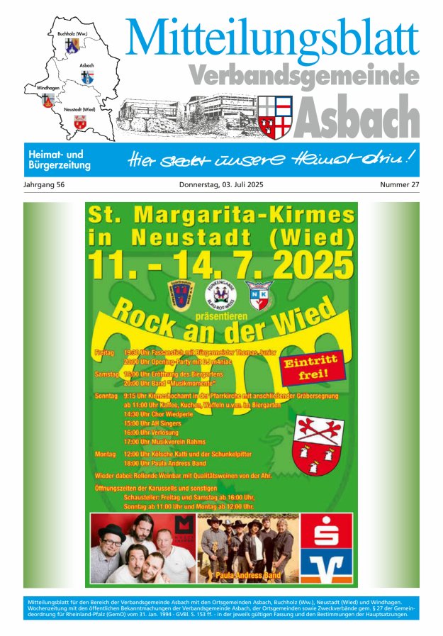 Mitteilungsblatt Verbandsgemeinde Asbach Titelblatt 27/2025