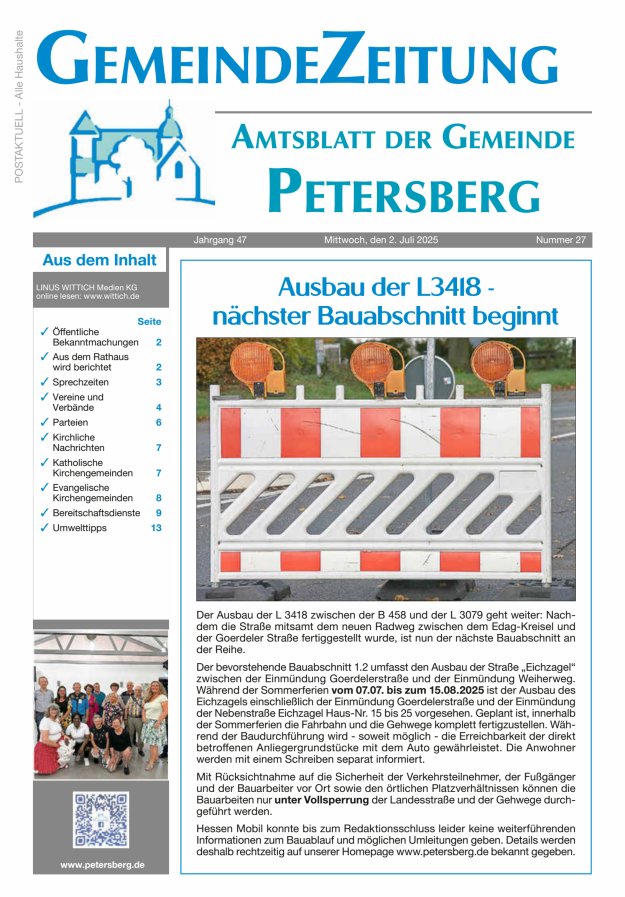 Amtsblatt Blickpunkt Petersberg Titelblatt 27/2025
