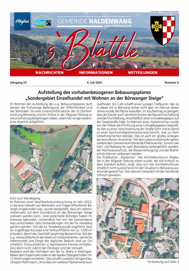 sBlättle der Gemeinde Haldenwang Titelblatt 06/2025