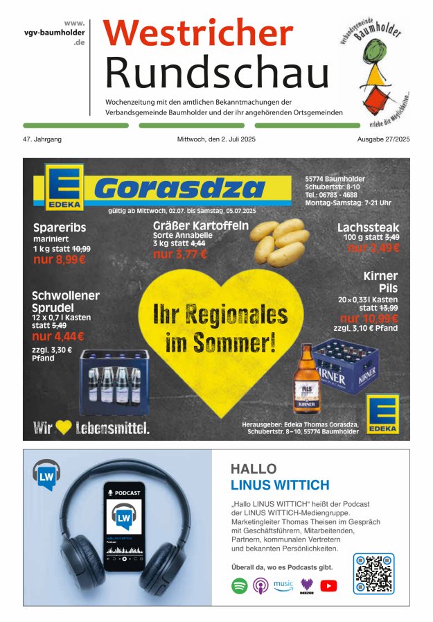 Westricher Rundschau VG Baumholder Titelblatt 27/2025