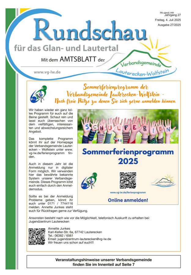 Rundschau für das Glan- und Lautertal Titelblatt 27/2025