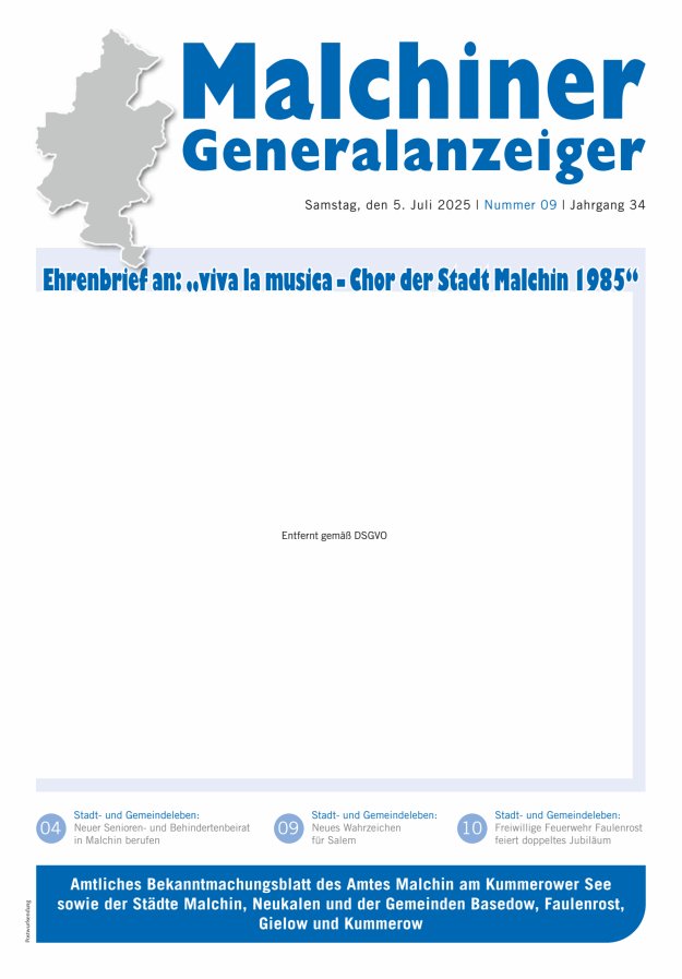 Malchiner Generalanzeiger Titelblatt 09/2025