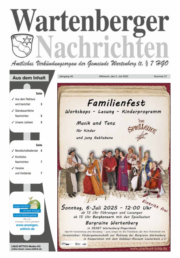 Wartenberger Nachrichten Titelblatt 27/2025