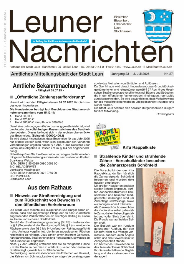 Leuner Nachrichten Titelblatt 27/2025