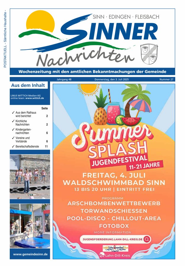 Sinner Nachrichten Titelblatt 27/2025