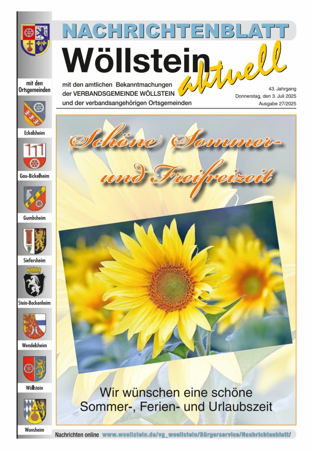 Nachrichtenblatt Wöllstein aktuell Titelblatt 27/2025