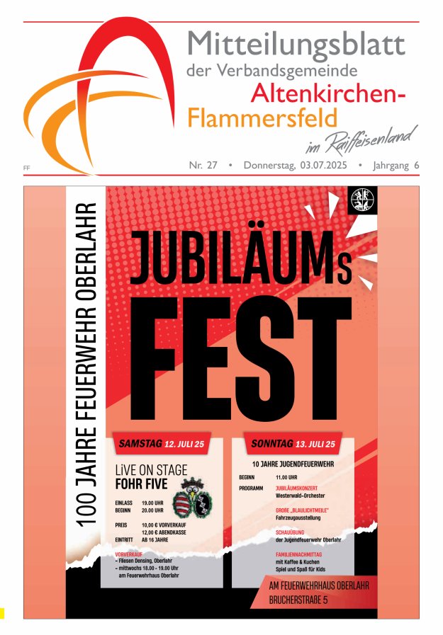 Mitteilungsblatt Verbandsgemeinde Altenkirchen-Flammersfeld Ausg Flammersfeld Titelblatt 27/2025