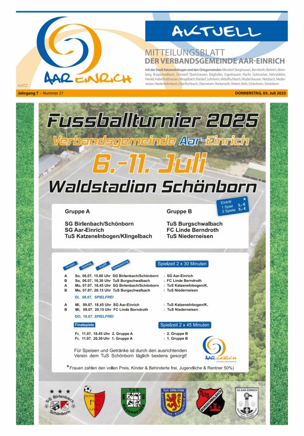 Mitteilungsblatt der Verbandsgemeinde Aar-Einrich Ausgabe Katzenelnbogen Titelblatt 27/2025