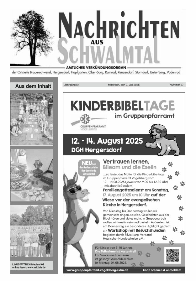 Nachrichten aus Schwalmtal Titelblatt 27/2025