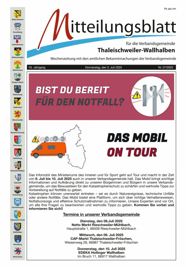 Mitteilungsblatt VG Thaleischweiler-Wallhalben Titelblatt 27/2025