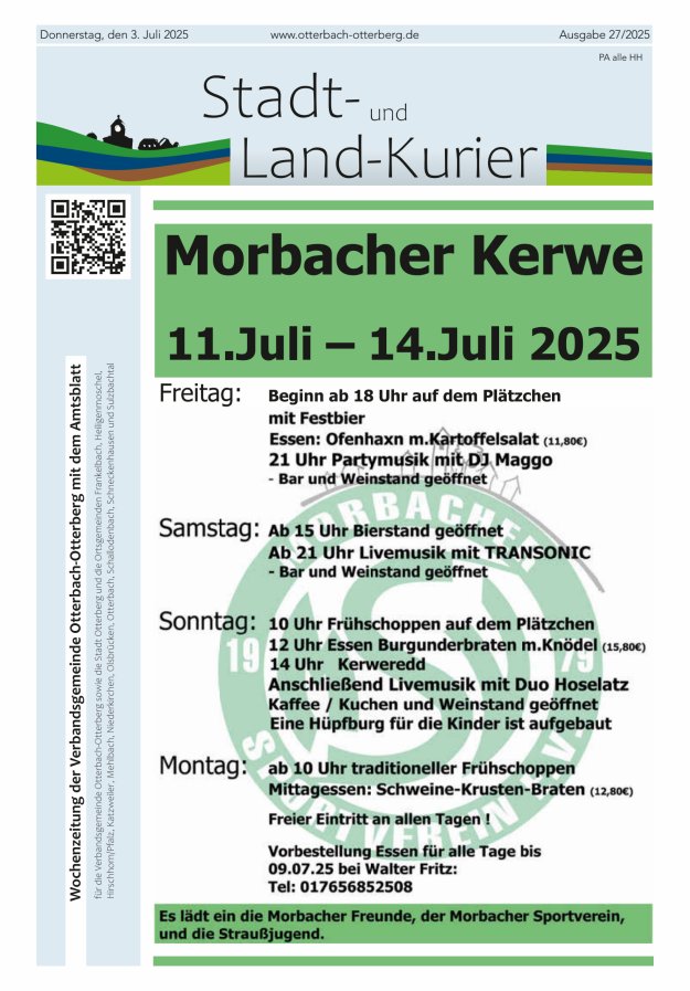 Stadt- und Land-Kurier Otterbach-Otterberg Titelblatt 27/2025