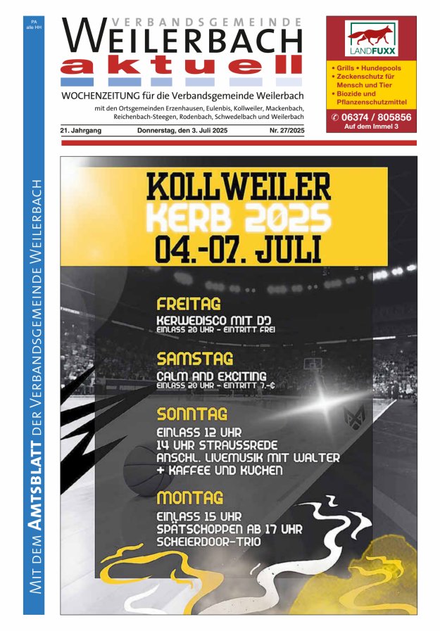 Verbandsgemeinde Weilerbach aktuell Titelblatt 27/2025