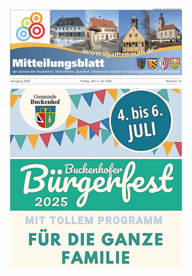 Mitteilungsblatt der Verwaltungsgemeinschaft Uttenreuth Titelblatt 14/2025