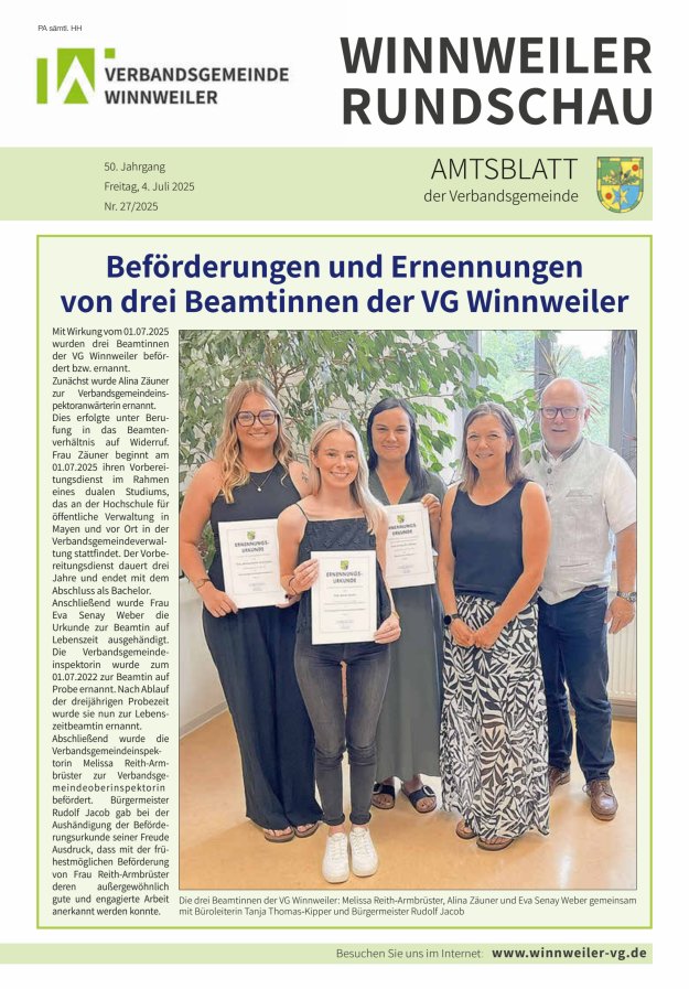 Winnweiler Rundschau Titelblatt 27/2025