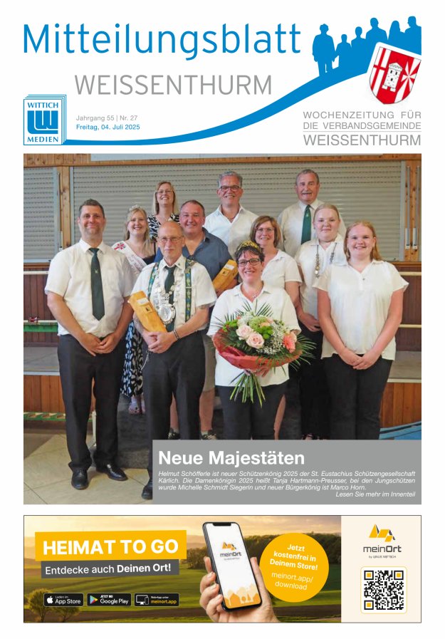 Mitteilungsblatt für den Bereich der Verbandsgemeinde Weißenthurm Titelblatt 27/2025