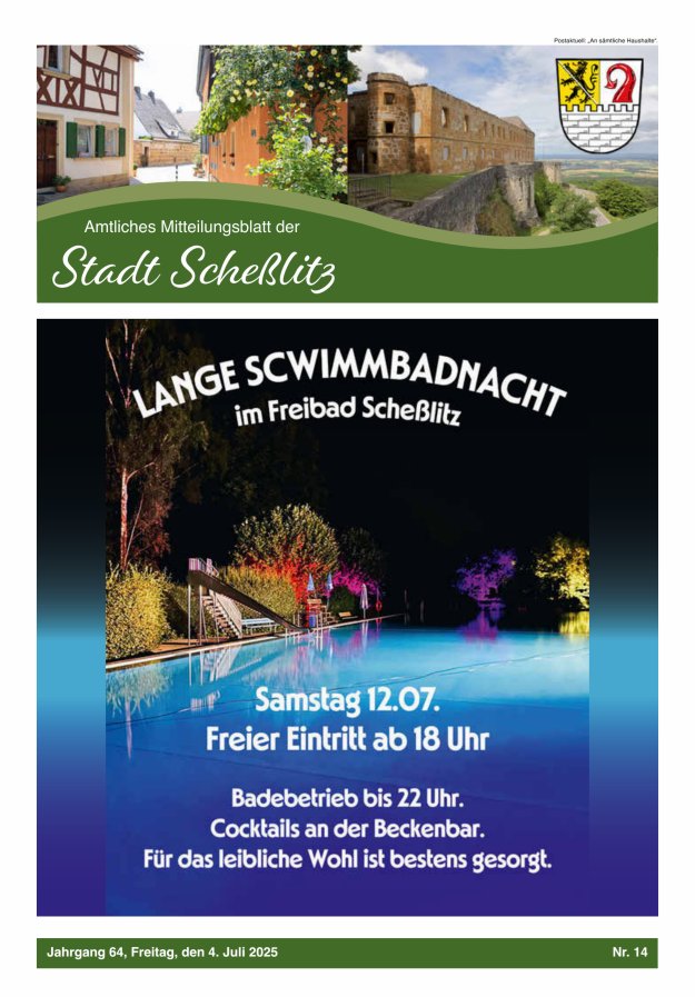 Scheßlitzer Anzeiger - Amtliches Mitteilungsblatt der Stadt Scheßlitz Titelblatt 14/2025