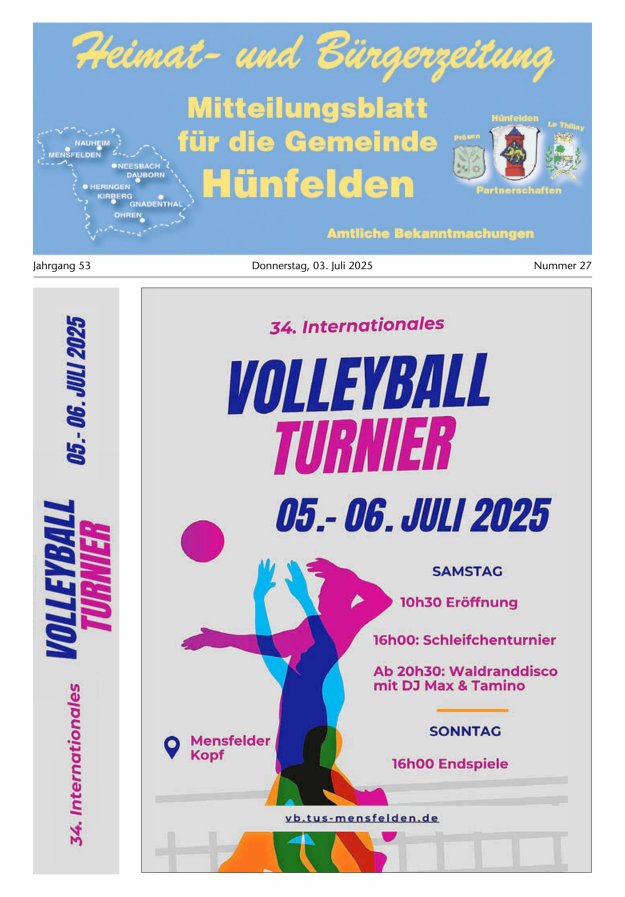 Mitteilungsblatt für die Gemeinde Hünfelden Titelblatt 27/2025