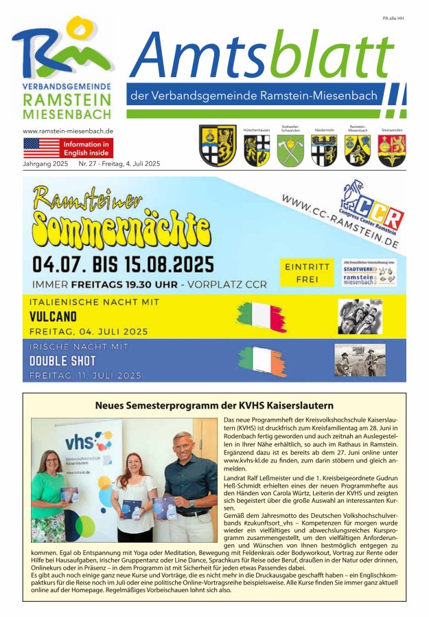 Amtsblatt VG Ramstein-Miesenbach Titelblatt 27/2025