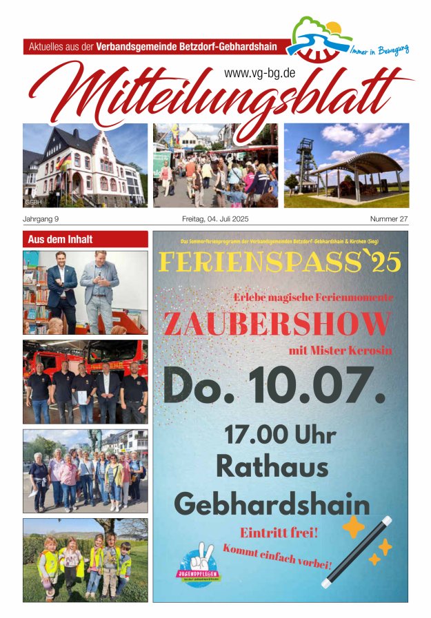 Aktuelles aus der VG Betzdorf-Gebhardshain Ausgabe Gebhardshain Titelblatt 27/2025
