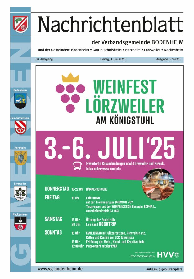Nachrichtenblatt der VG Bodenheim              Titelblatt 27/2025