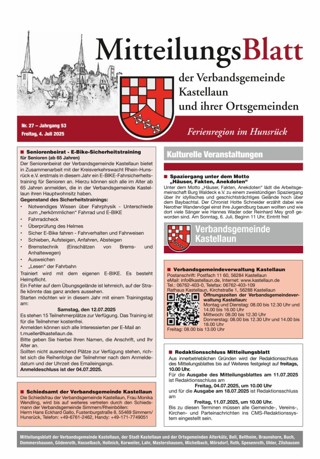 Mitteilungsblatt Kastellaun Titelblatt 27/2025