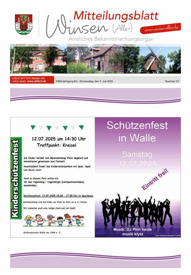 Mitteilungsblatt der Gemeinde Winsen Titelblatt 27/2025