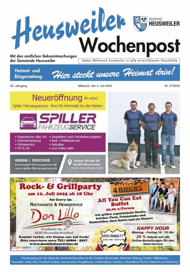 Heusweiler Wochenpost Titelblatt 27/2025