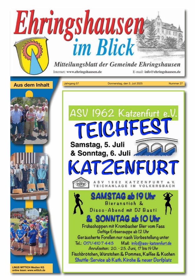 Mitteilungsblatt der Gemeinde Ehringshausen Titelblatt 27/2025
