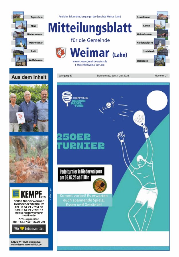 Mitteilungsblatt für die Gemeinde Weimar Titelblatt 27/2025