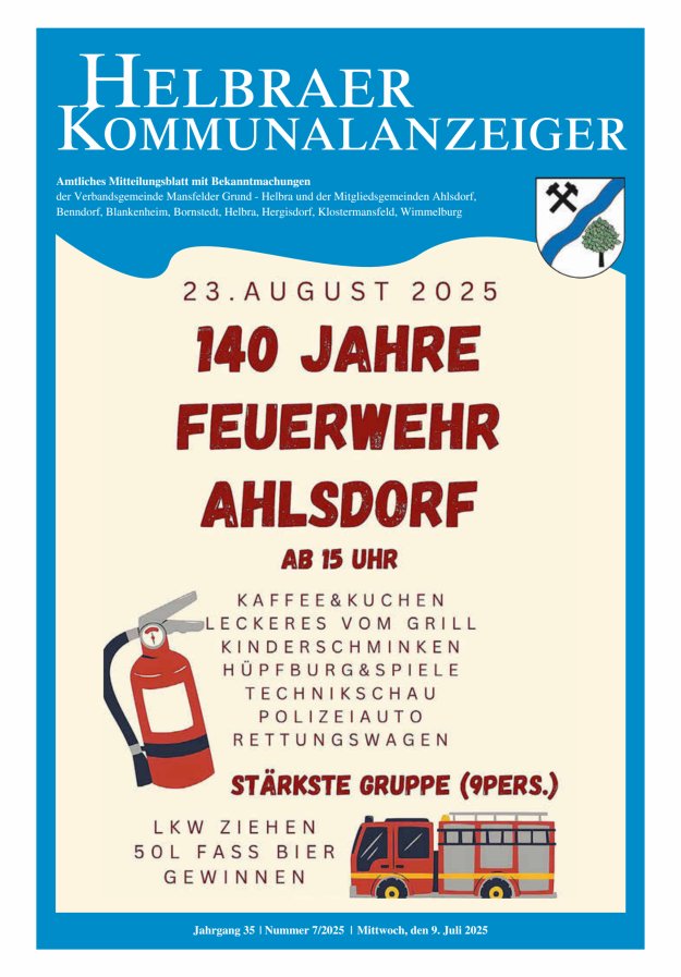 Helbraer Kommunalanzeiger – Amtliches Mitteilungsblatt mit Bekanntmachungen Titelblatt 07/2025