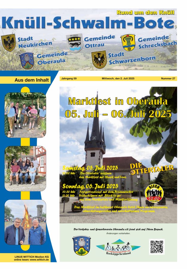 Knüll-Schwalm-Bote Titelblatt 27/2025
