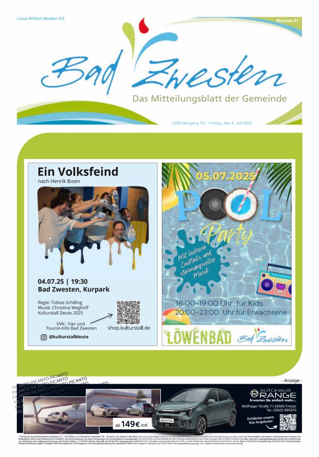 Heimatzeitung Bad Zwesten Titelblatt 27/2025