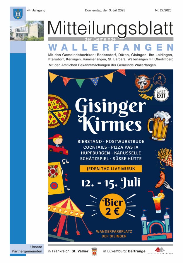 Mitteilungsblatt Gemeinde Wallerfangen Titelblatt 27/2025