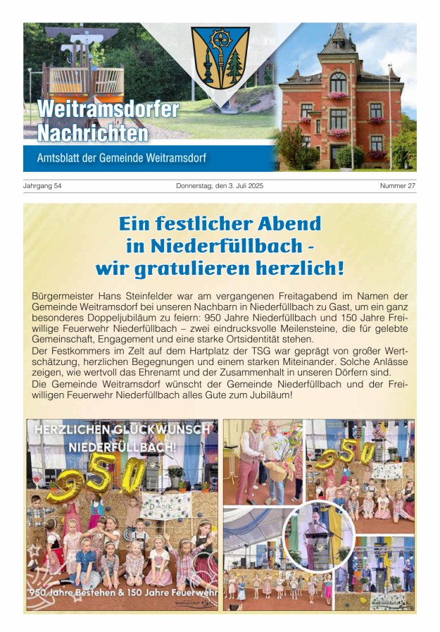 Weitramsdorfer Nachrichten Titelblatt 27/2025