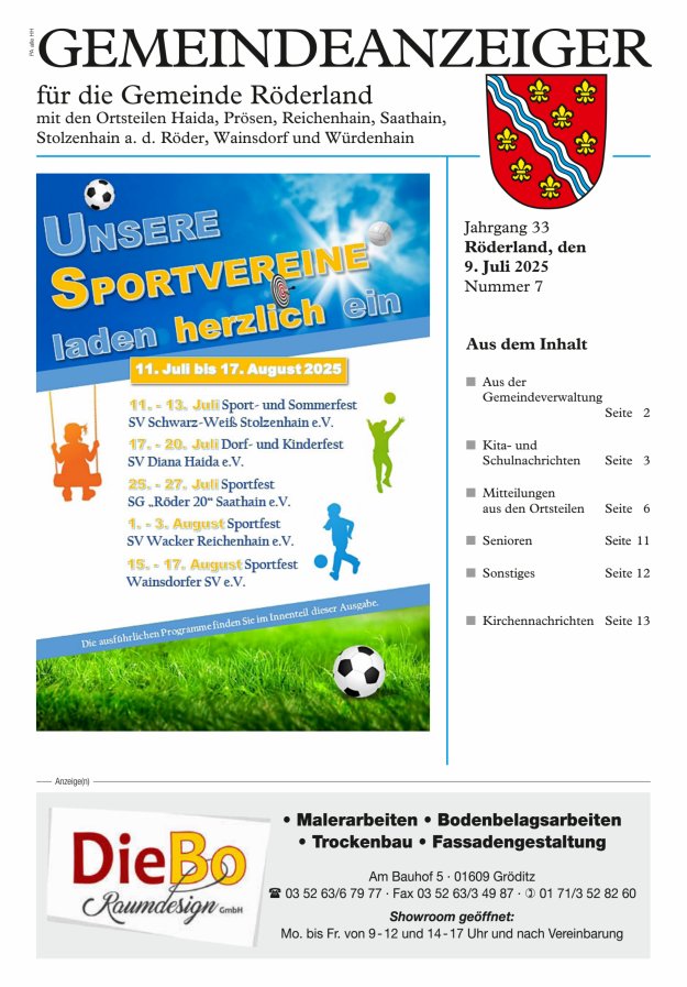 Gemeindeanzeiger - Amtsblatt für die Gemeinde Röderland Titelblatt 07/2025
