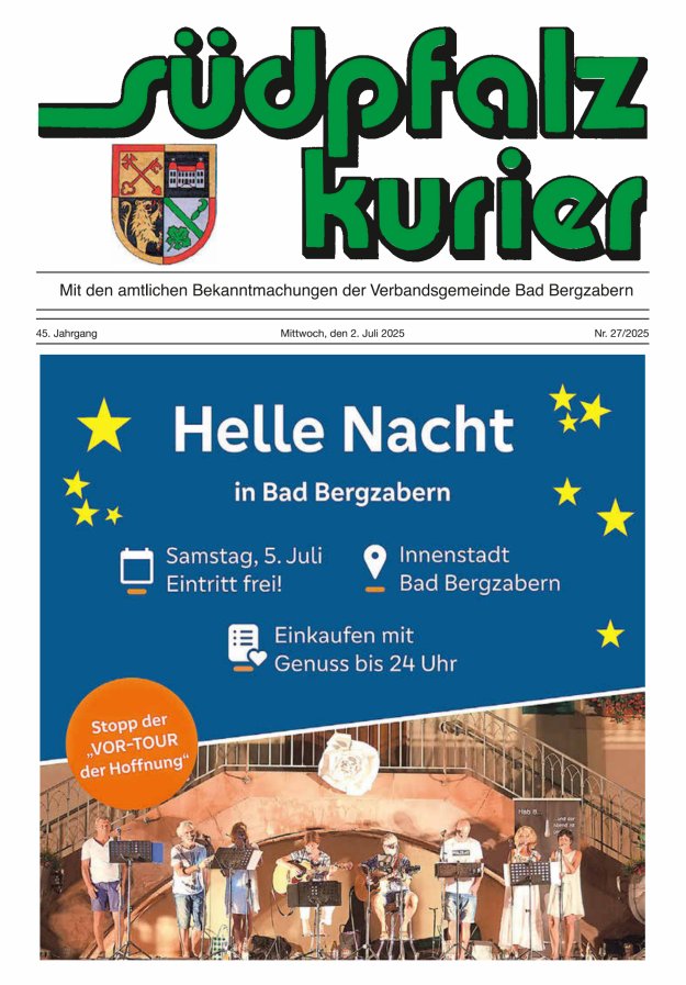 Südpfalz Kurier - VG Bad Bergzabern Titelblatt 27/2025