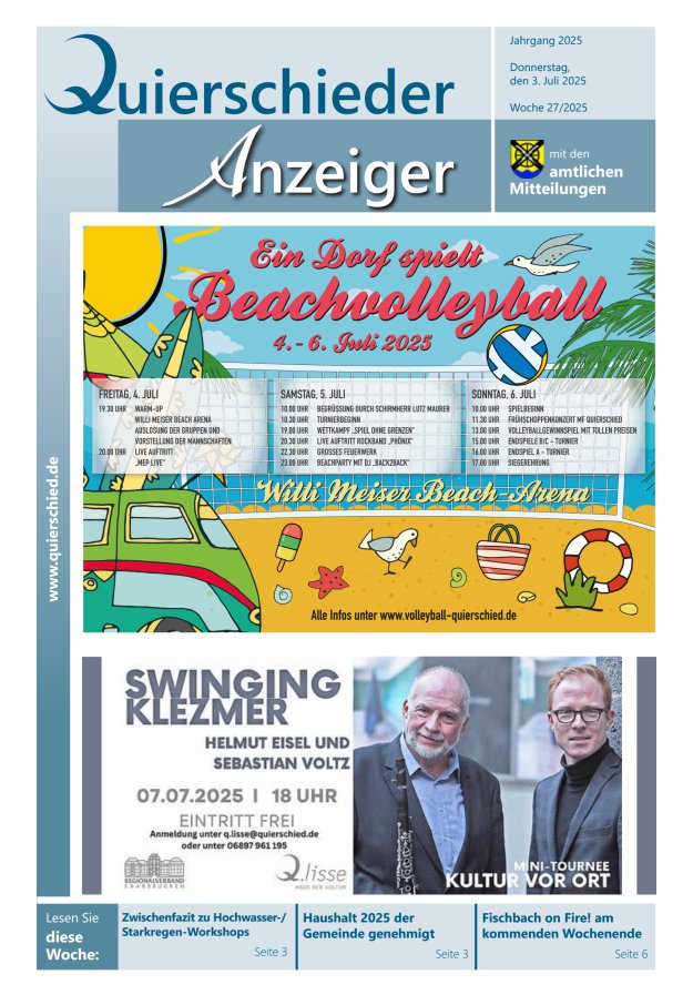 Quierschieder Anzeiger Titelblatt 27/2025