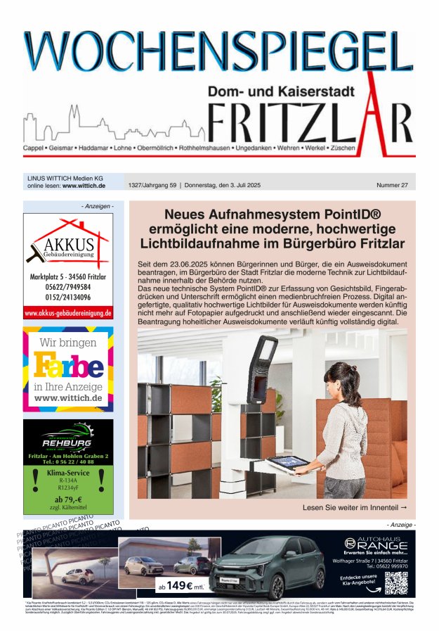 Wochenspiegel Dom- und Kaiserstadt Fritzlar Titelblatt 27/2025