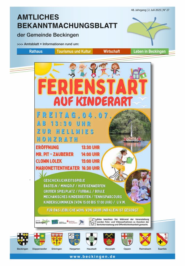 Amtsblatt Beckingen Titelblatt 27/2025