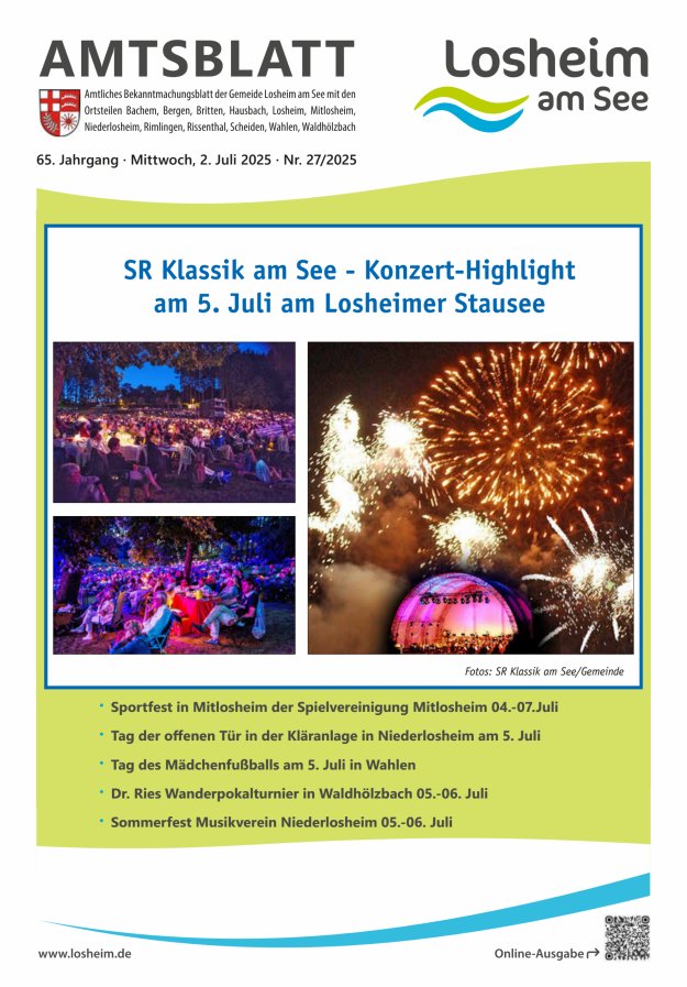 Amtliches Bekanntmachungsblatt der Gemeinde Losheim am See Titelblatt 27/2025