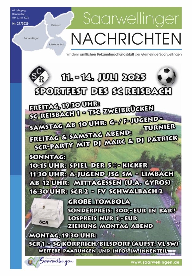 Saarwellinger Nachrichten Titelblatt 27/2025
