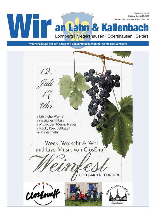 Amtliches Mitteilungsblatt der Gemeinde Löhnberg Titelblatt 27/2025
