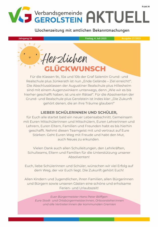 Verbandsgemeinde Gerolstein aktuell Titelblatt 27/2025