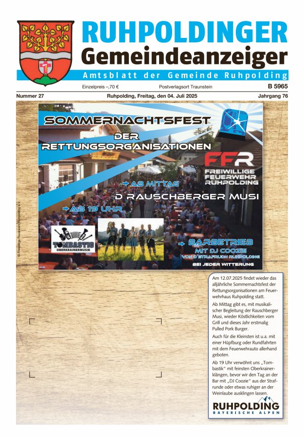 Ruhpoldinger Gemeindeanzeiger Titelblatt 27/2025