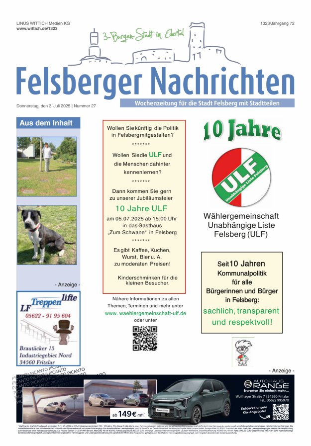 Felsberger Nachrichten Titelblatt 27/2025