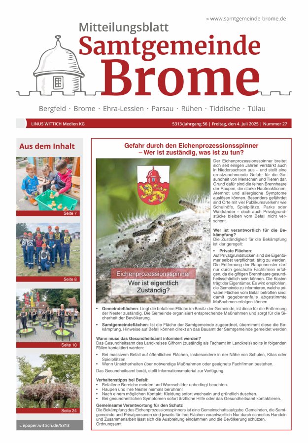 Mitteilungsblatt der Samtgemeinde Brome Titelblatt 27/2025