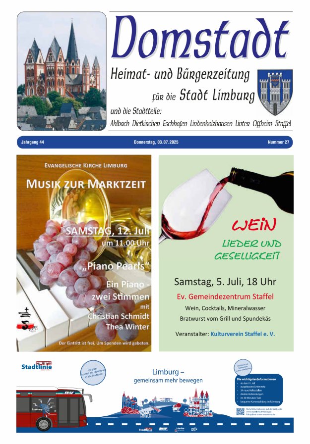 Domstadt - Heimat- und Bürgerzeitung für die Stadt Limburg Titelblatt 27/2025