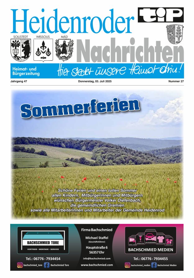 "tip" Heidenroder Nachrichten Titelblatt 27/2025
